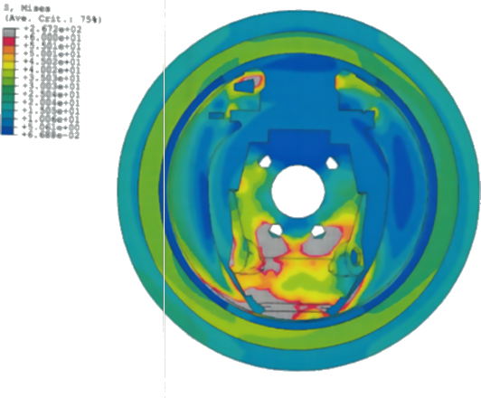 Pressure contours in drum and shoe, 4 seconds from braking