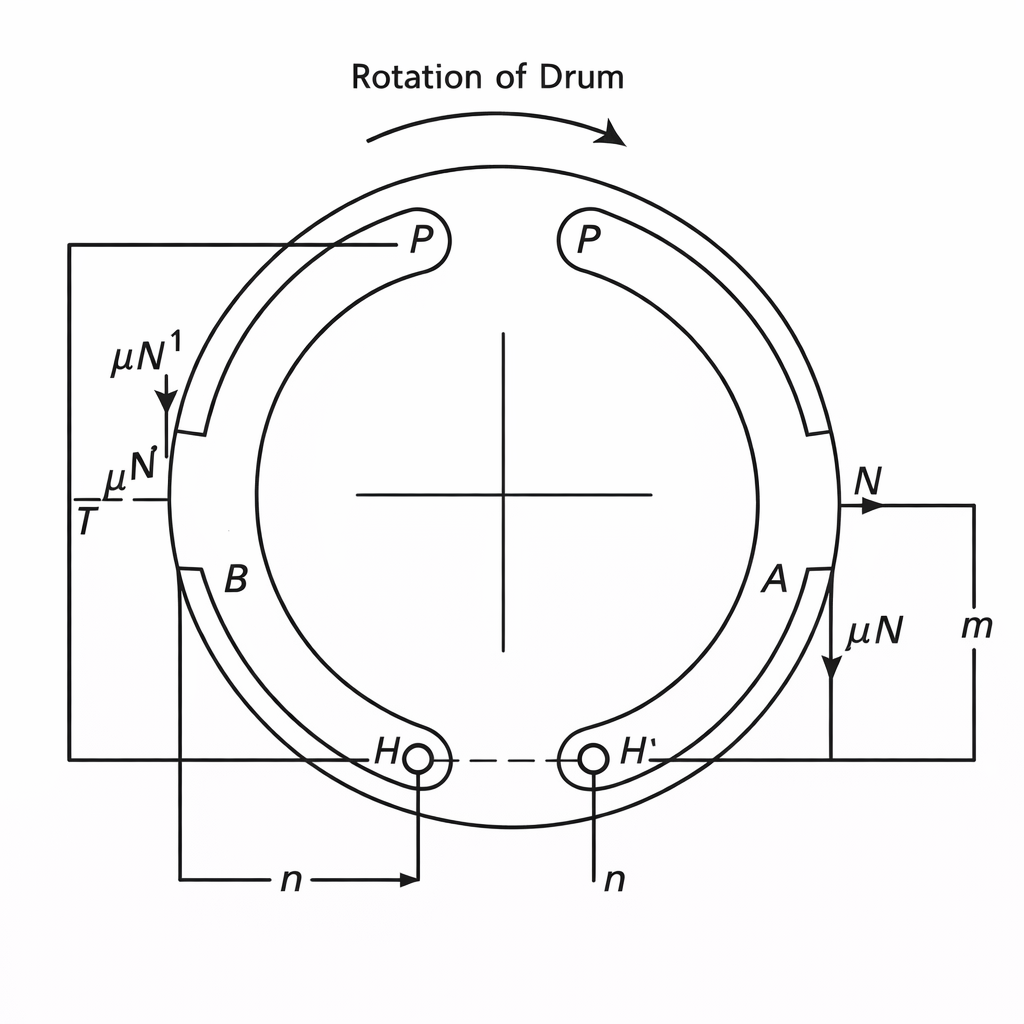 Typical drum brake configuration highlighting where classical assumptions break down under real loading